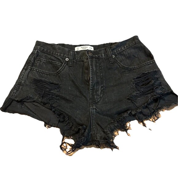 Abercrombie & Fitch Black High Rise Distressed Denim Shorts Women’s 6 W28 - Picture 1 of 3